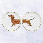 Par platos ribete de Oro 13cm + Colgante / PERRO